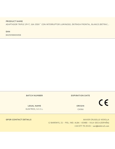 Adaptador triple 2p+t, 16a 250v~ con interruptor luminoso, entrada frontal, blanco (retractilado)