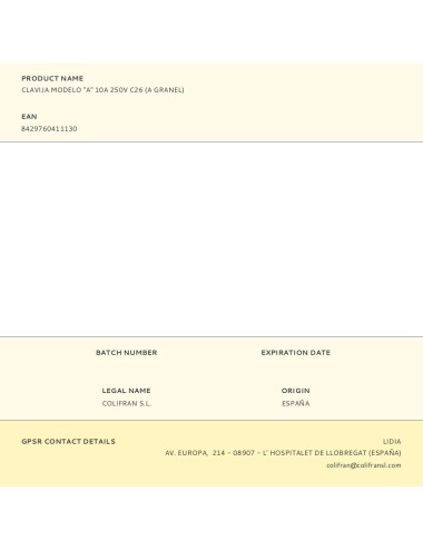 Clavija modelo "a" 10a 250v c26 (a granel)