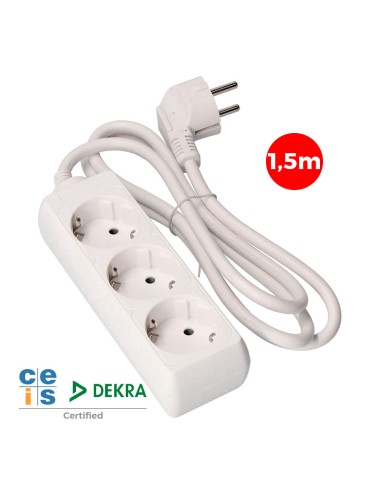 Base múltiple, 3 tomas schuko 2p+t, 1,5 m de cable h05vv-f 3g1,5 mm 16a 250v~ 3680 w, blanca