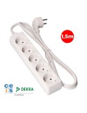 Base múltiple, 5 tomas schuko 2p+t, 1,5 m de cable h05vv-f 3g1,5 mm 16a 250v~ 3680 w, blanca