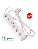 Base múltiple, 6 tomas schuko 2p+t, 1,5 m de cable h05vv-f 3g1,5 mm 16a 250v~ 3680 w, blanca
