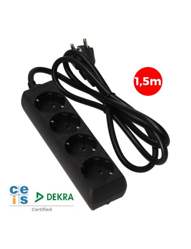 Base múltiple, 4 tomas schuko 2p+t, 1,5 m de cable h05vv-f 3g1,5 mm 16a 250v~ 3680 w, negra