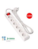 Base múltiple 6 tomas 2p+t con interruptor luminoso, 16 a 250 v~ 1,5 m de cable h05vv-f 3 g 1,5 mm blanca