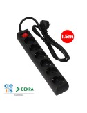 Base múltiple 6 tomas 2p+t con interruptor luminoso, 1,5 m de cable h05vv-f 3g1,5 mm, 16a 250v~, negra