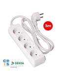 Base múltiple, 4 tomas schuko 2p+t, 3 m de cable h05vv-f 3g1,5 mm 16a 250v~ 3680 w, blanca