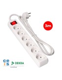 Base múltiple 6 tomas 2p+t con interruptor luminoso, 3 m de cable h05vv-f 3g1,5 mm, blanca