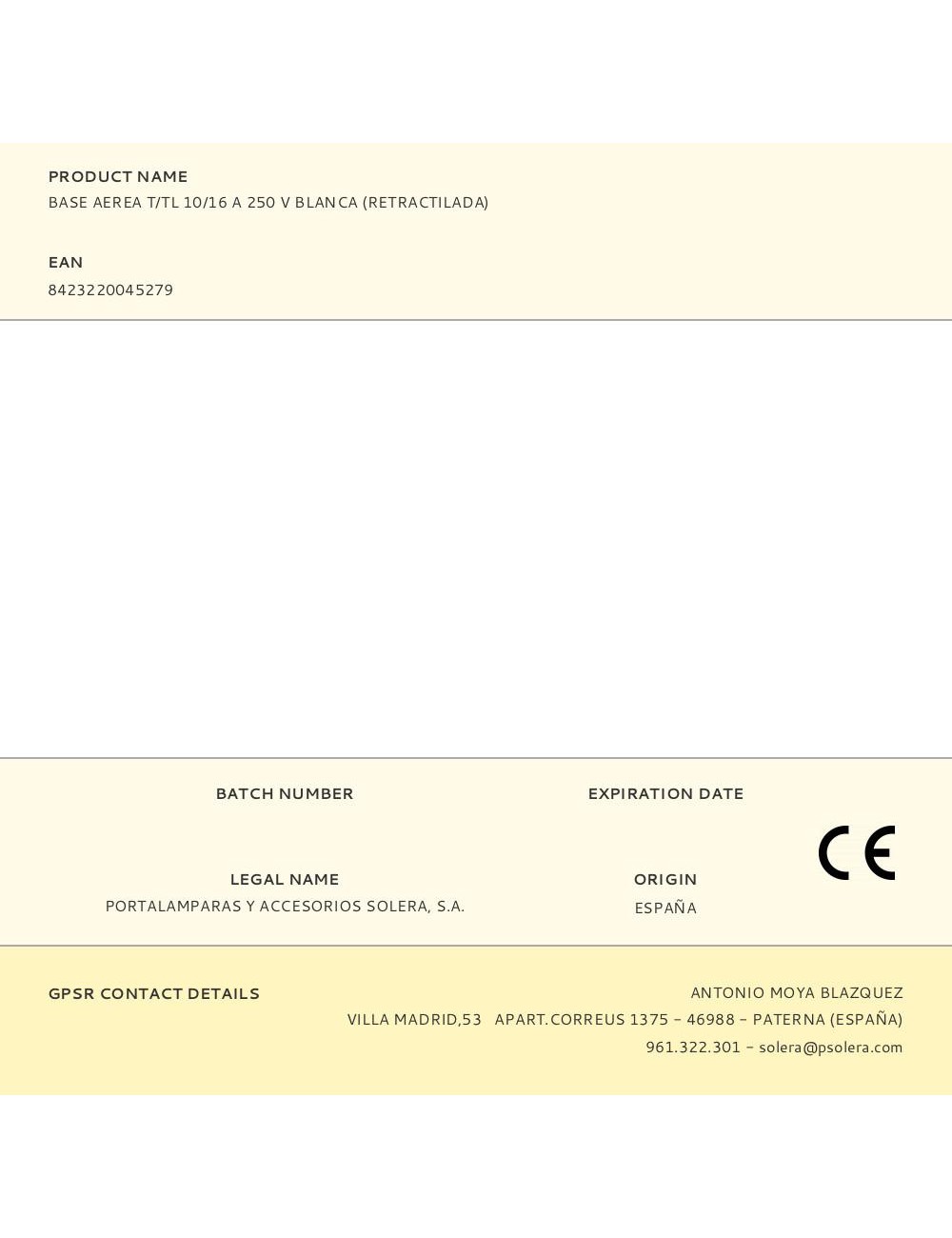 Base aerea t/tl 10/16 a 250 v blanca (retractilada)