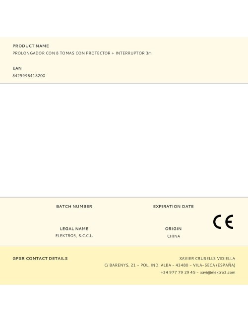 Base multiple 8 tomas 2p+t con interruptor luminoso+protector, 3 m cable h05vv-f 3g1,5 mm negra/azul