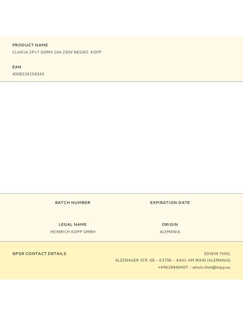 Clavija 2p+t goma 16a 230v negro. kopp