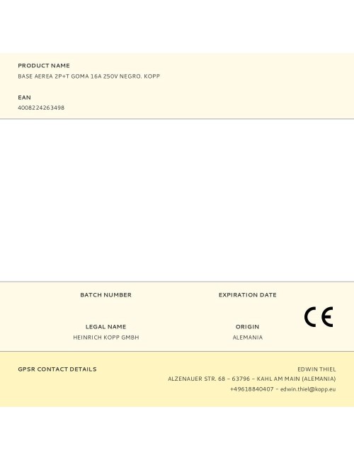 Base aerea 2p+t goma 16a 250v negro. kopp