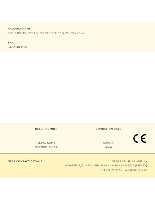 Doble interruptor superficie serie spa 77 x 77 x 30 mm