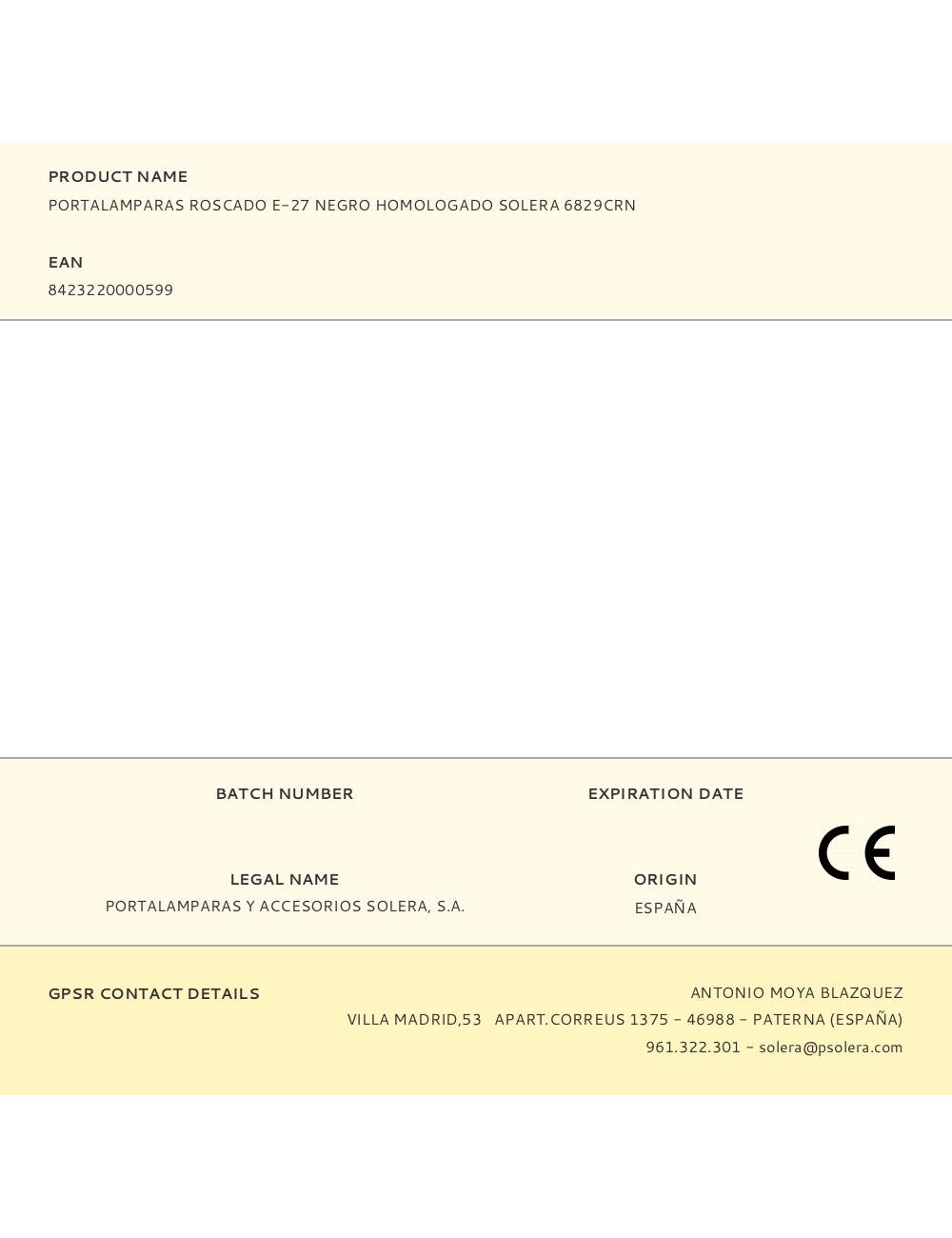 Portalamparas roscado e-27 negro homologado solera 6829crn