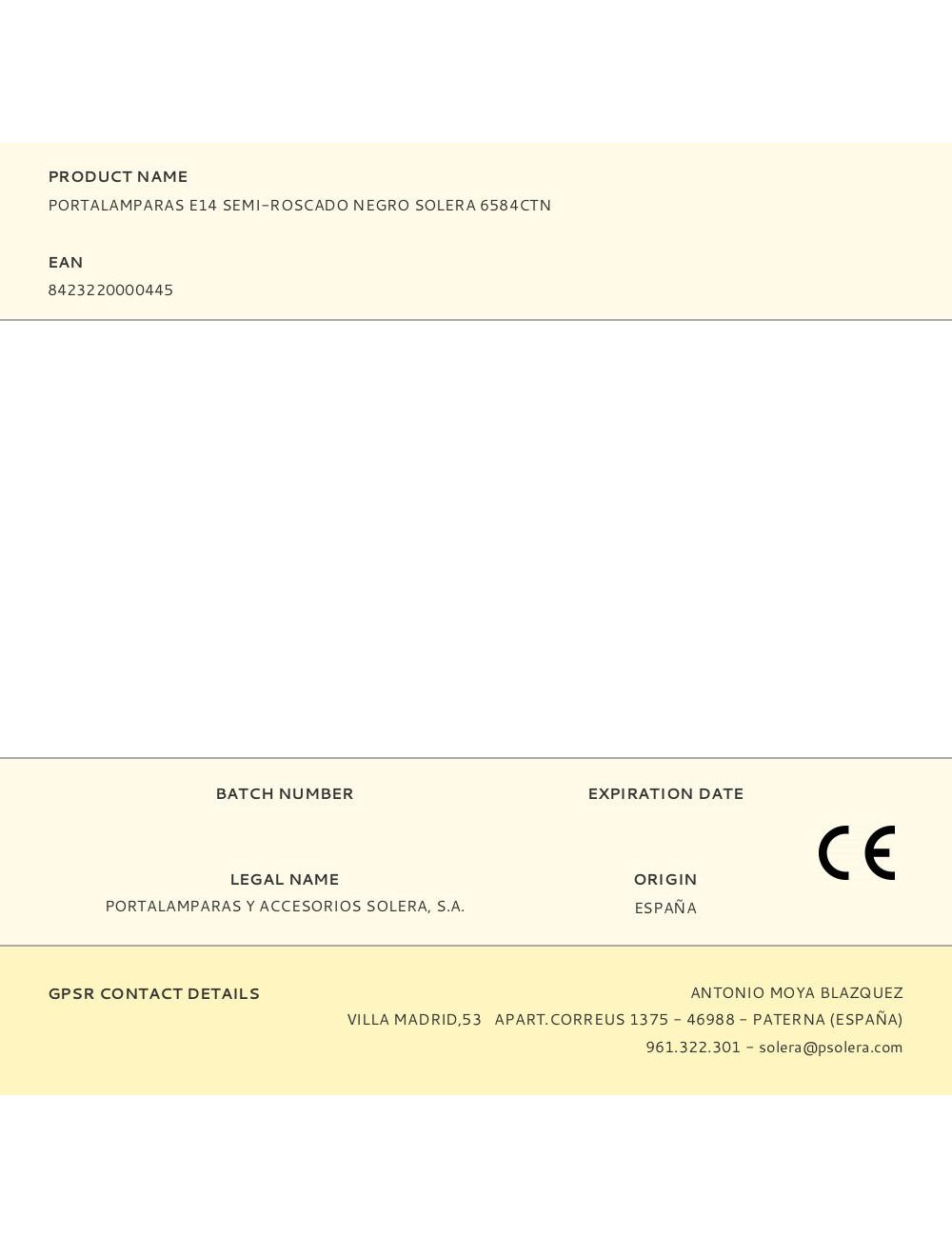 Portalamparas e14 semi-roscado negro solera 6584ctn