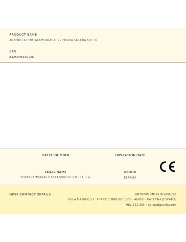 Arandela portalamparas e-27 negra solera 831-n