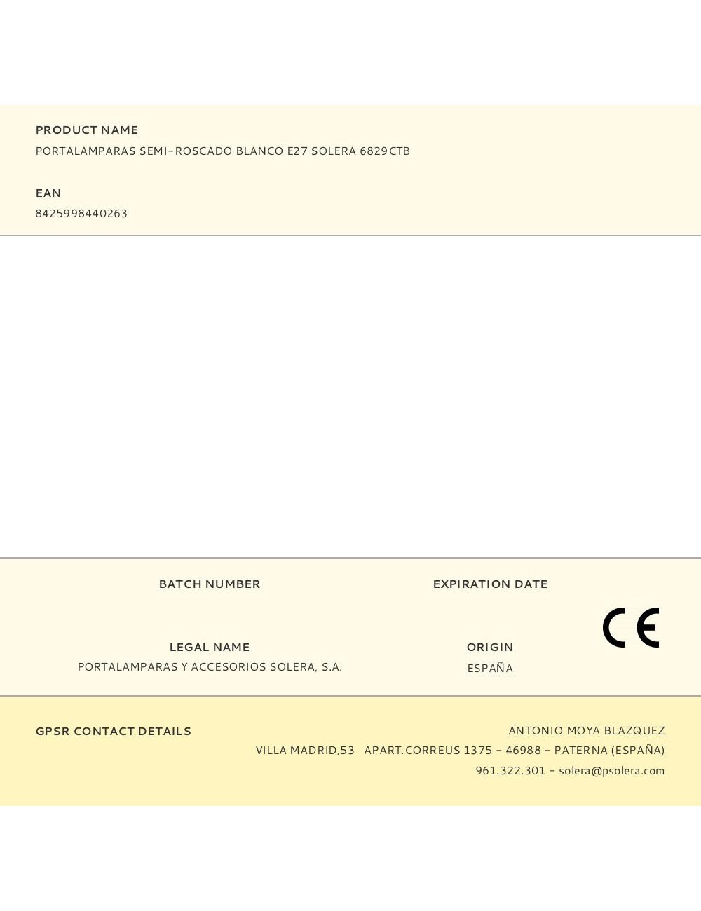 Portalamparas semi-roscado blanco e27 solera 6829ctb