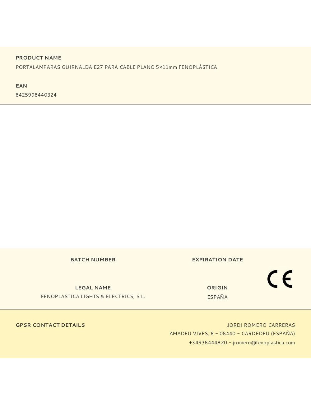 Portalamparas guirnalda e27 para cable plano 5×11mm fenoplástica