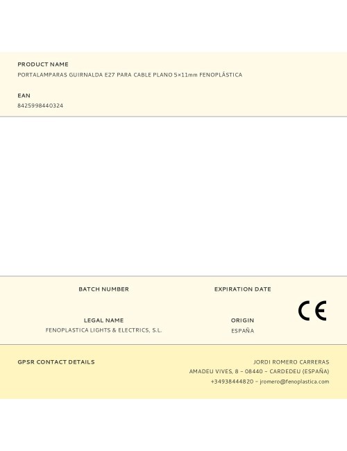 Portalamparas guirnalda e27 para cable plano 5×11mm fenoplástica