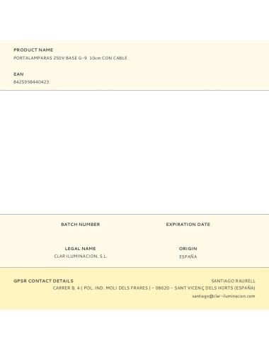 Portalamparas 250v base g-9 10cm con cable