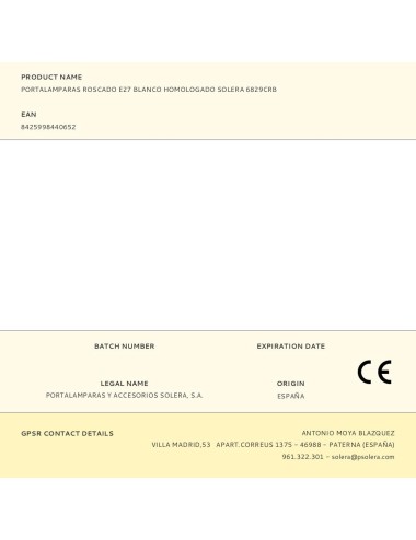 Portalamparas roscado e27 blanco homologado solera 6829crb