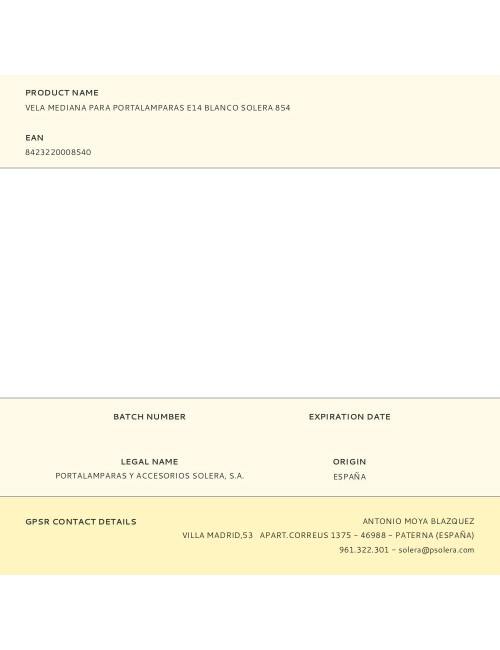 Vela mediana para portalamparas e14 blanco solera 854