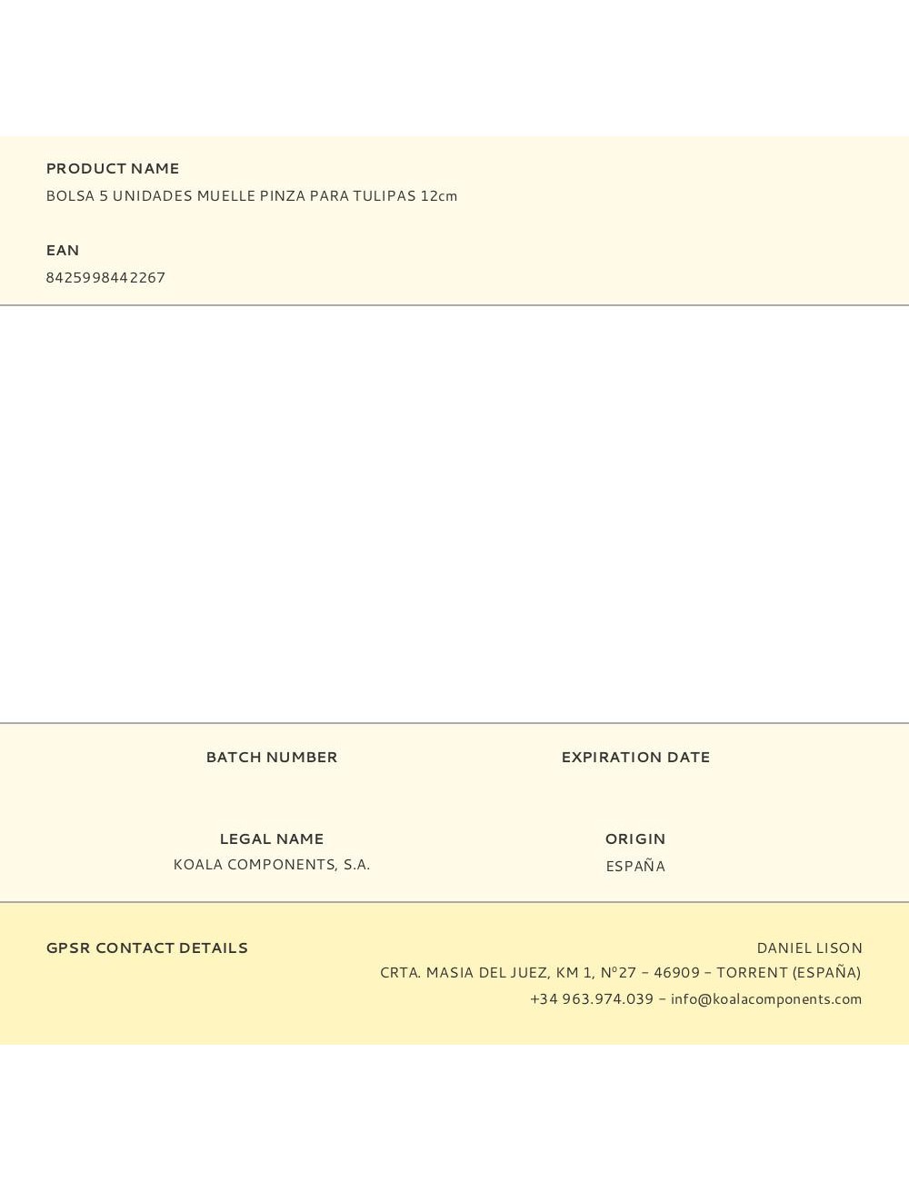 Bolsa 5 unidades muelle pinza para tulipas 12cm