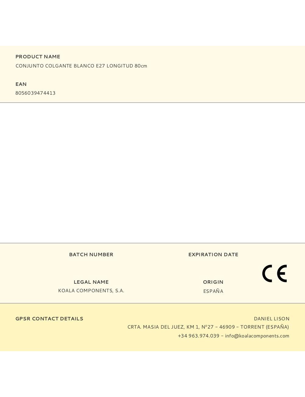 Conjunto colgante blanco e27 longitud 80cm