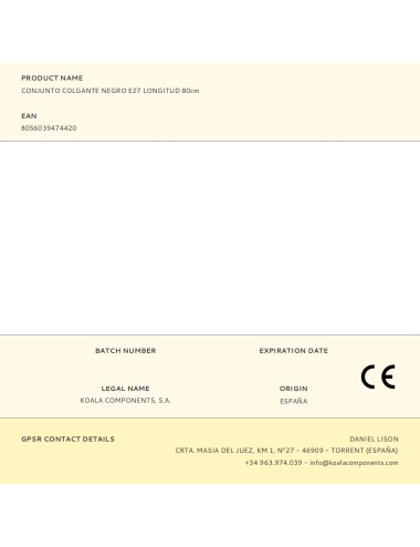 Conjunto colgante negro e27 longitud 80cm