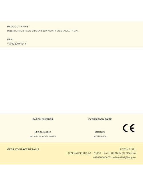 Interruptor paso bipolar 10a montado blanco. kopp