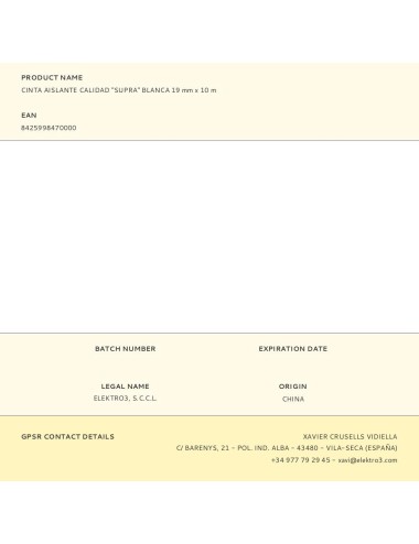 Cinta aislante calidad "supra" blanca 19 mm x 10 m