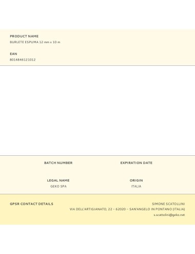 Burlete espuma blanco 12 mm x 10 m