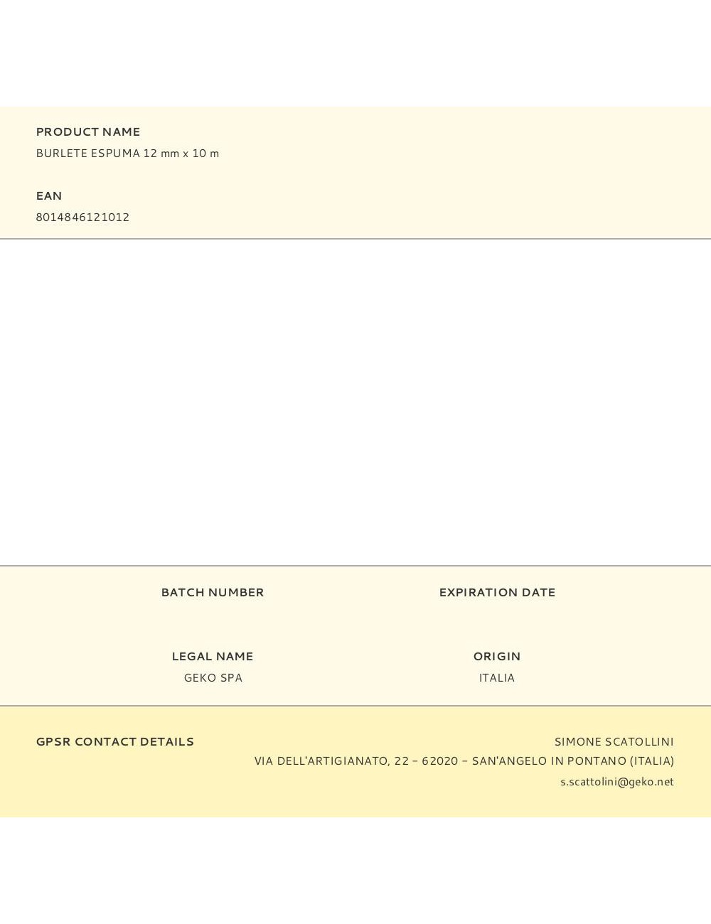 Burlete espuma blanco 12 mm x 10 m