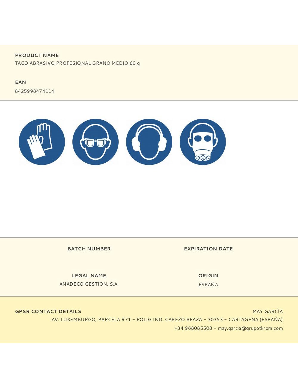 Taco abrasivo profesional grano medio 60 g
