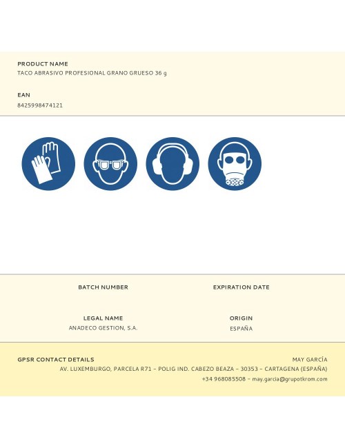 Taco abrasivo profesional grano grueso 36 g