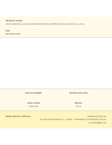 Cinta masking lila baja adhesividad para superficies delicadas 50 mm x 50 m