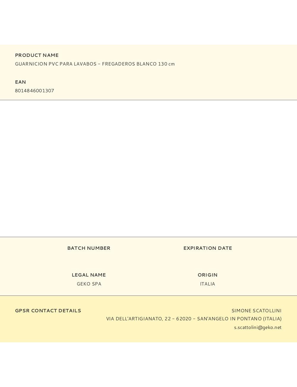 Guarnicion pvc para lavabos - fregaderos blanco 130 cm