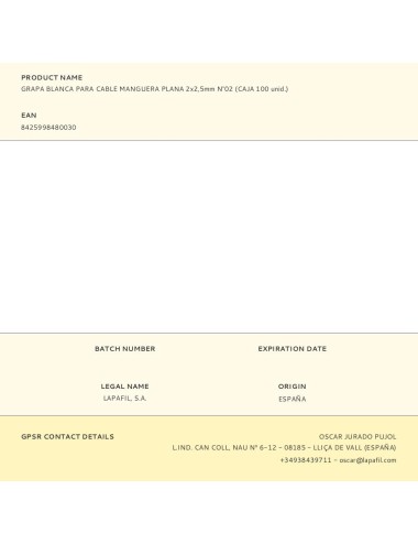 Grapa para cable manguera plana 2 x 2,5 mm n°02, blanca, caja 100 uds