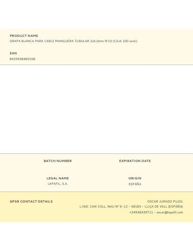 Grapa para cable manguera tubular 2 x 6,0 mm n°10, blanca, caja 100 uds