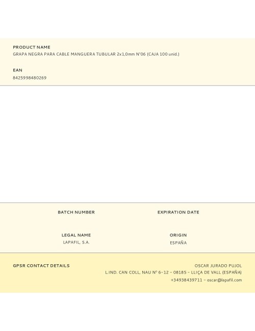 Grapa para cable manguera tubular 2 x 1,0 mm n°06, negra, caja 100 uds