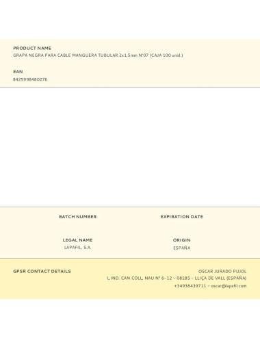 Grapa para cable manguera tubular 2 x 1,5 mm n°07, negra, caja 100 uds