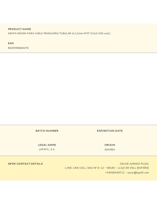 Grapa para cable manguera tubular 2 x 1,5 mm n°07, negra, caja 100 uds