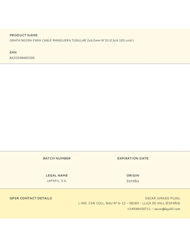 Grapa para cable manguera tubular 2 x 6,0 mm n°10, negra, caja 100 uds