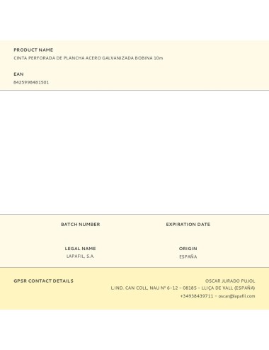 Cinta perforada de plancha acero galvanizada bobina 10m