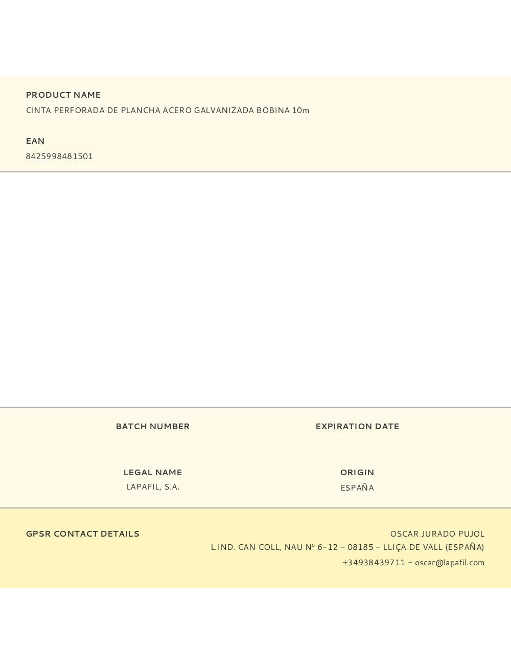 Cinta perforada de plancha acero galvanizada bobina 10m