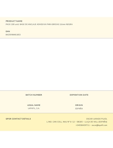 Pack 100 unid. base de anclaje adhesiva para bridas 3,6mm negra