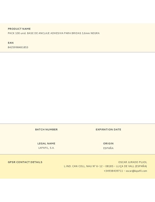 Pack 100 unid. base de anclaje adhesiva para bridas 3,6mm negra