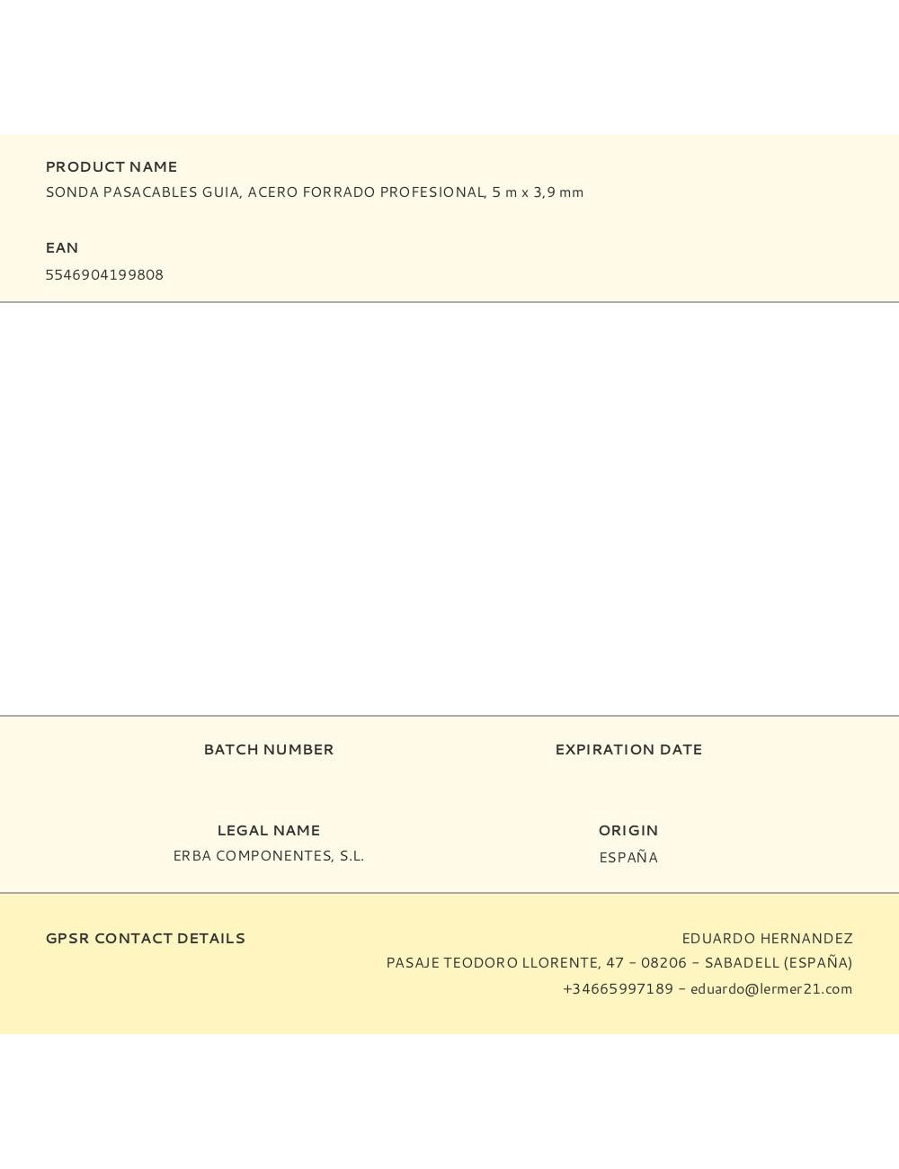 Sonda pasacables guía, acero forrado profesional, 5 m x 3,9 mm