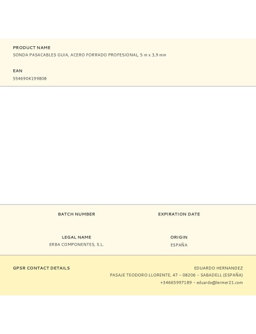 Sonda pasacables guía, acero forrado profesional, 5 m x 3,9 mm