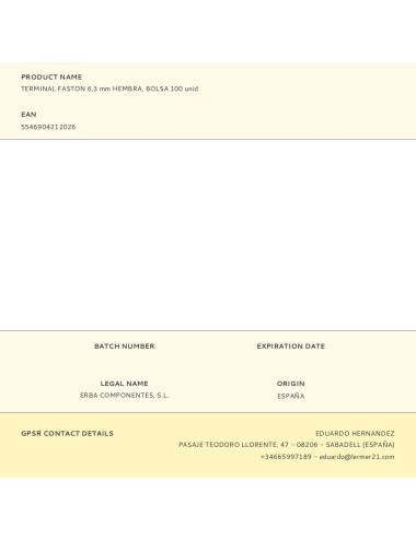 Terminal faston 6,3 mm hembra, bolsa 100 uds