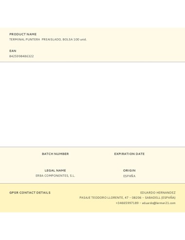 Terminal puntera preaislado, bolsa 100 uds