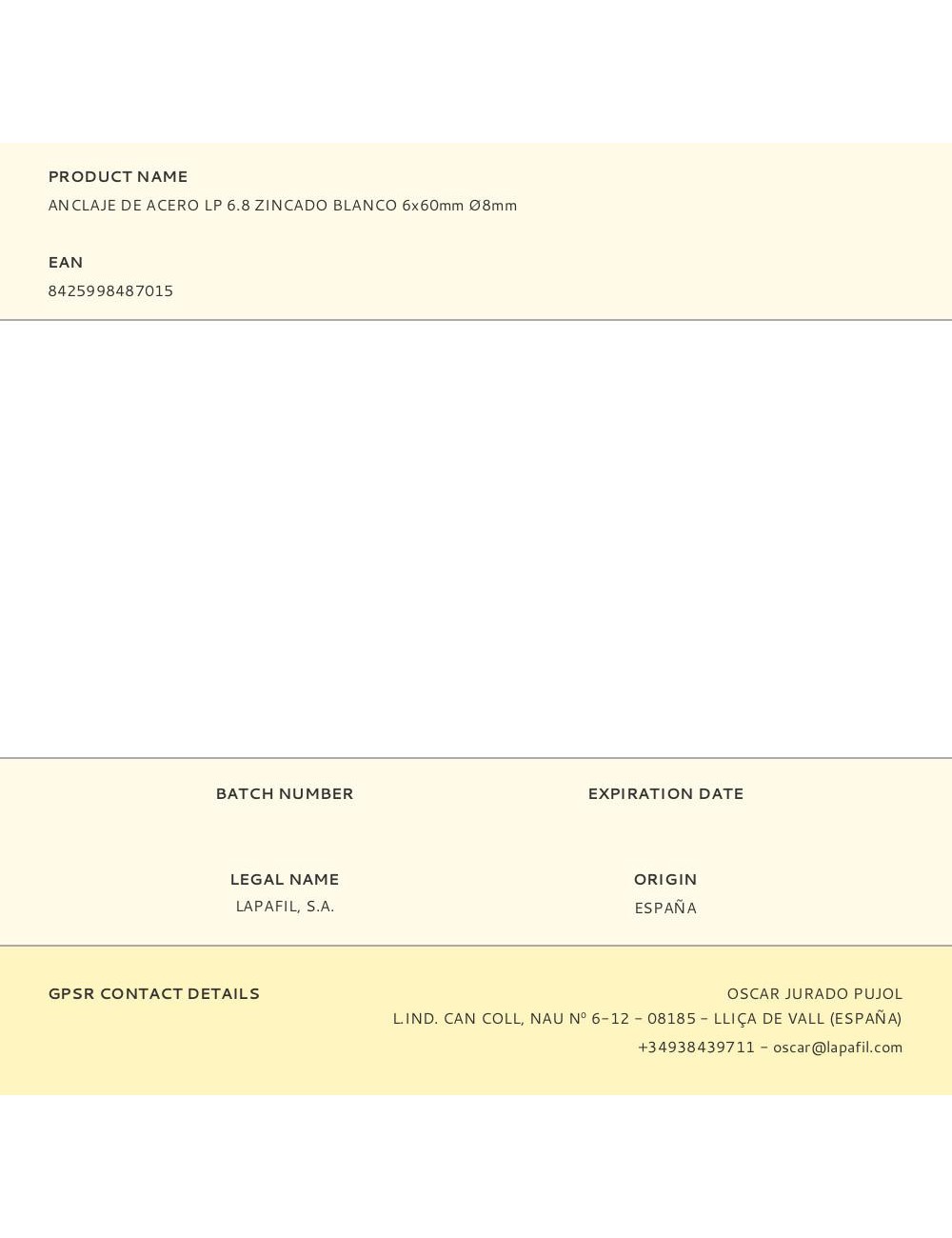 Anclaje de acero lp 6.8 zincado blanco 6 x 60 mm, ø8 mm